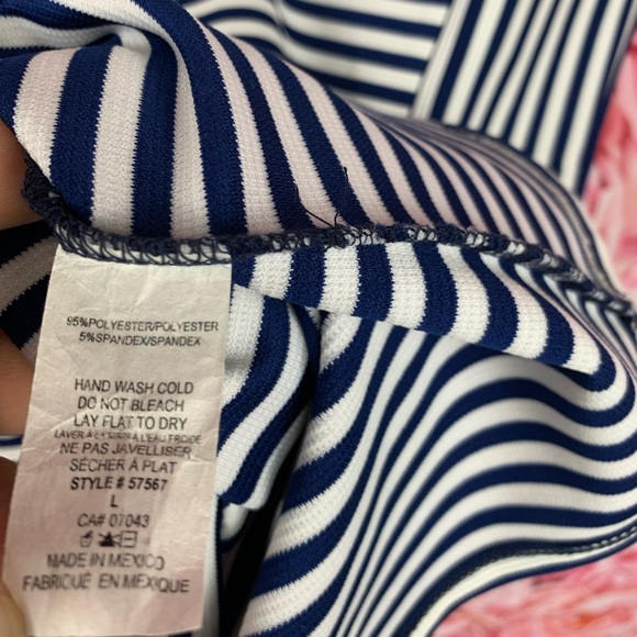 MONTEAU ⚓️navy blue and white striped midi sleeveless dress nautical - Picture 5 of 13